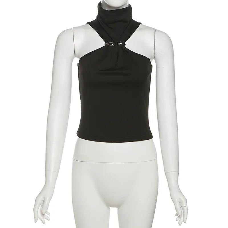 Black Turtleneck Metal Ring Top