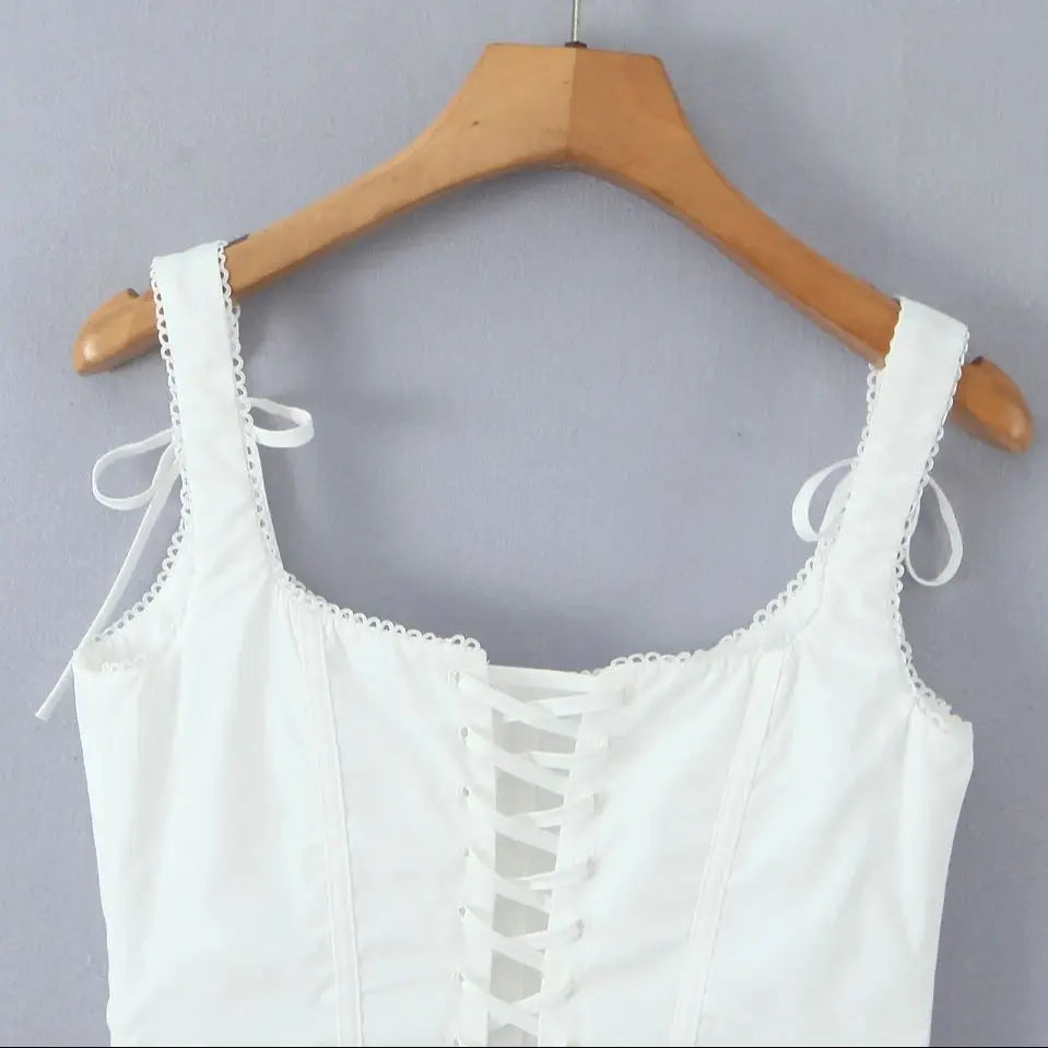 White Tie Up Hook Corset Top