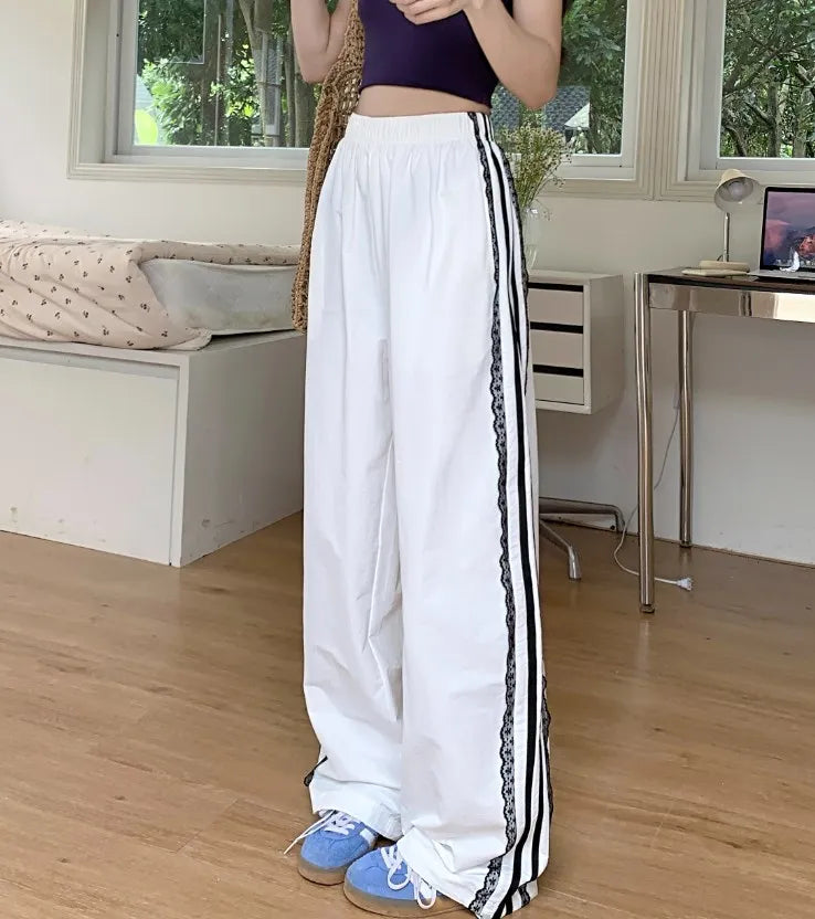 Lace Stripe Wide Track-pants