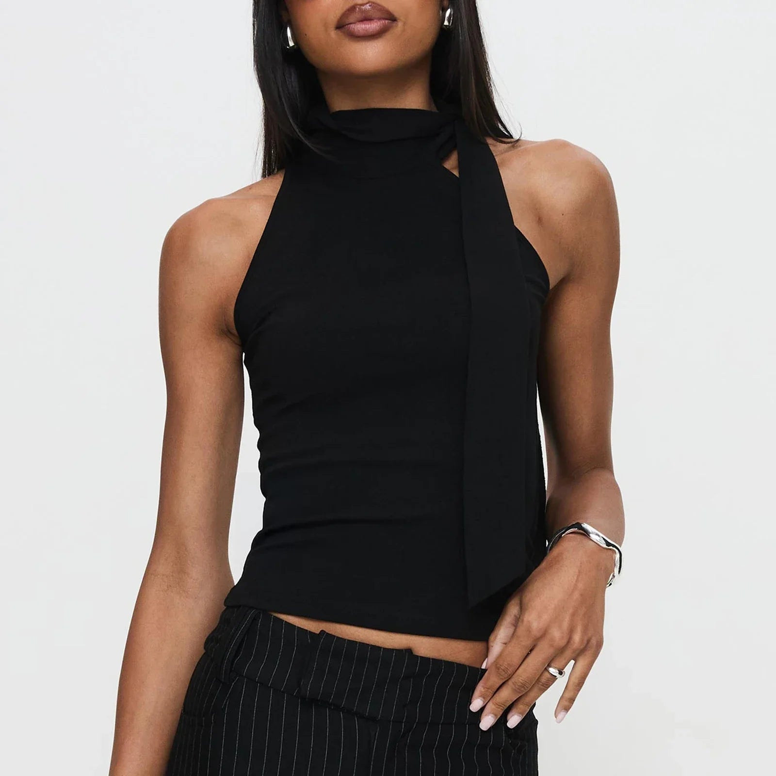Mock Neck Tie-Up Tank Top - Summer Essential