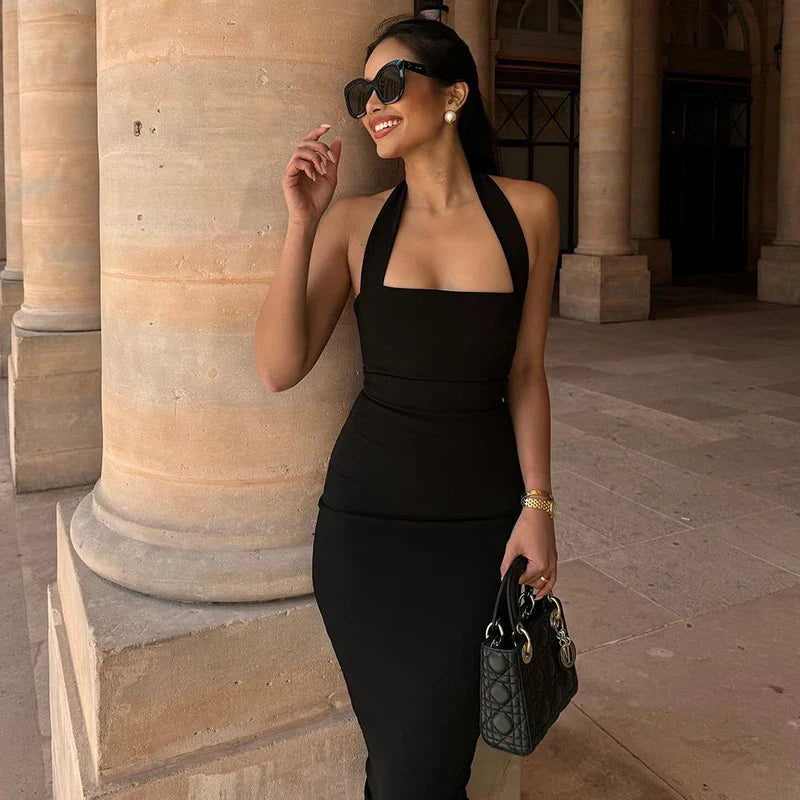 Tahiti Halter Neck Bodycon Maxi Dress