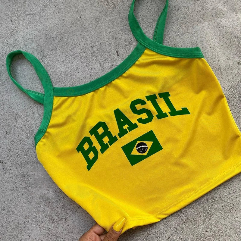 Brazil Print Cami Flag Crop Top