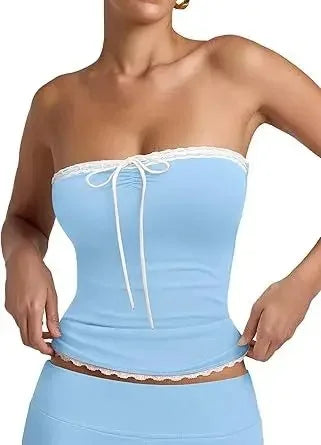 Lace Splice Strapless Top