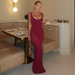 Solid Strap Mesh Bodysuit Maxi Dress