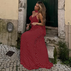 Scarf Spaghetti Strap Polka Dot Maxi Dress