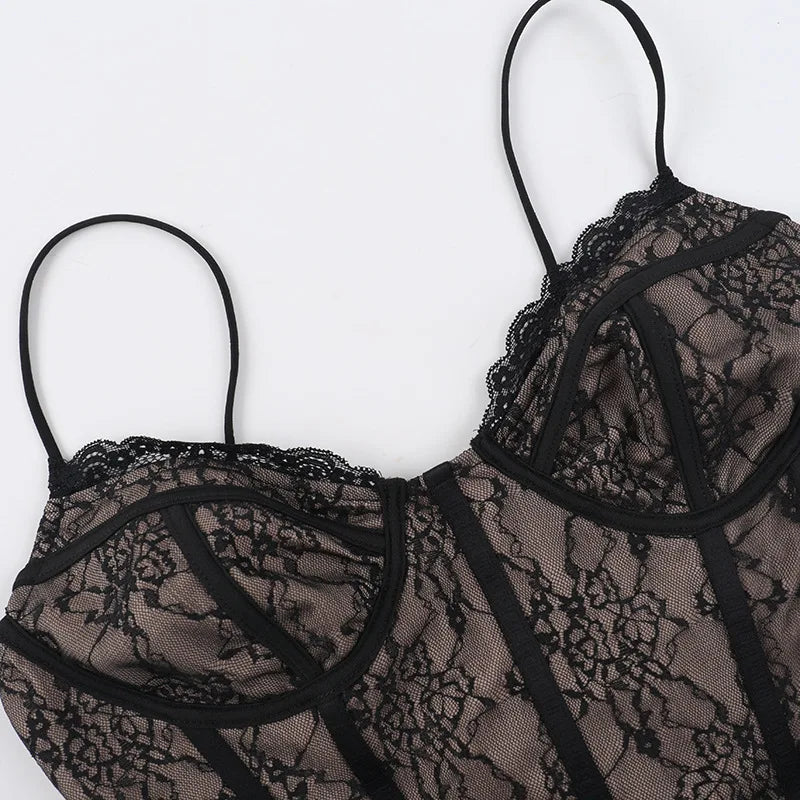 Black Long Sleeve Lace Tie Up Corset Top