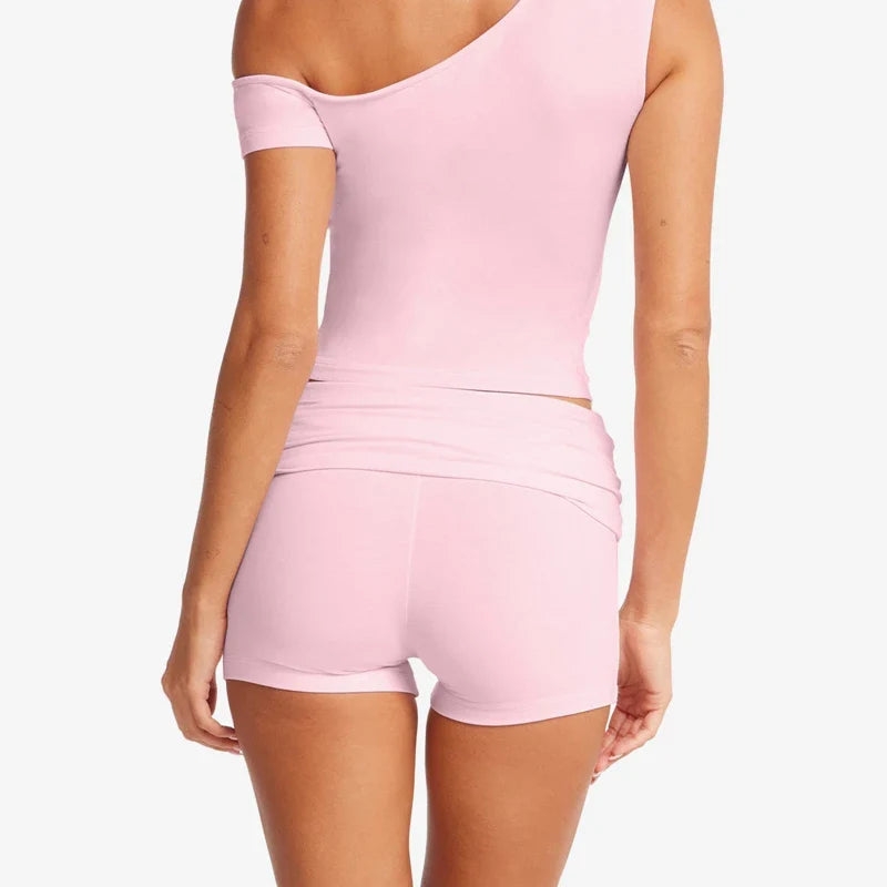 Pink Crop Top And Shorts Set
