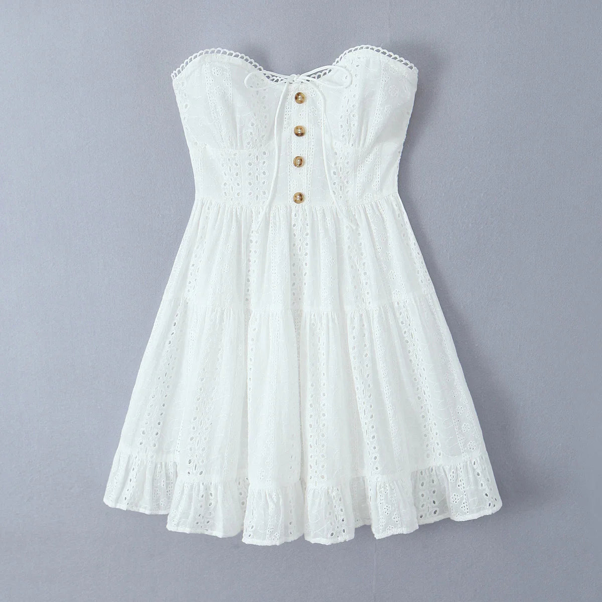 White Embroidered Strapless Mini Dress