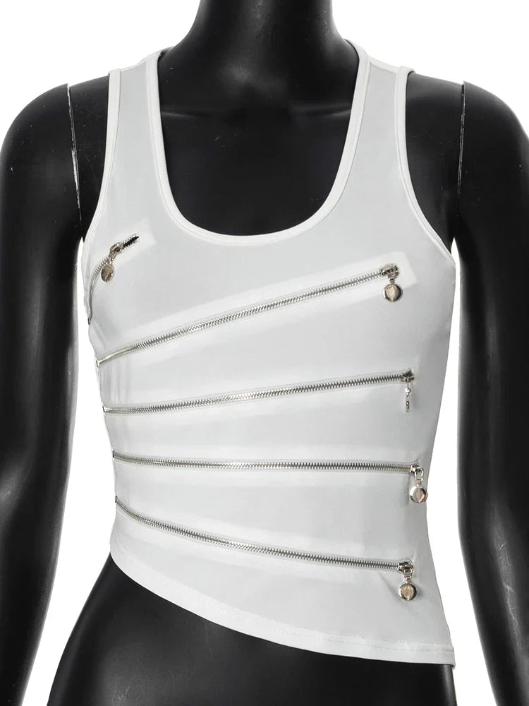 White Zipper Slit Tank Top