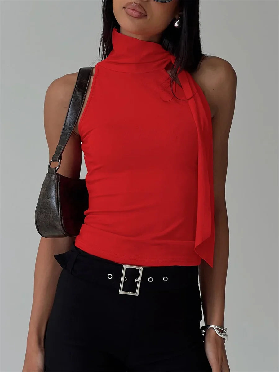 Mock Neck Tie-Up Tank Top - Summer Essential