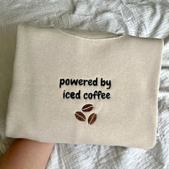 Powered By Iced Coffee Embroidered Crewneck Sweatshirt