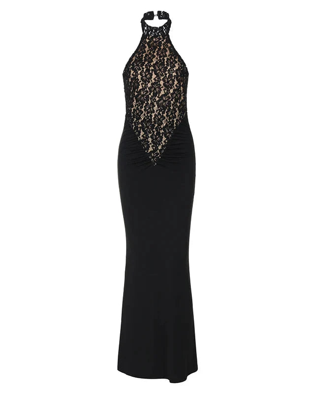 Gabriela Lacework Halter Neck Maxi Dress