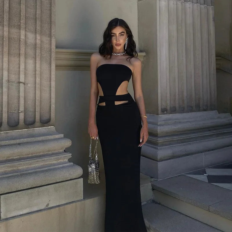 Black Strapless Cut Out Maxi Dress