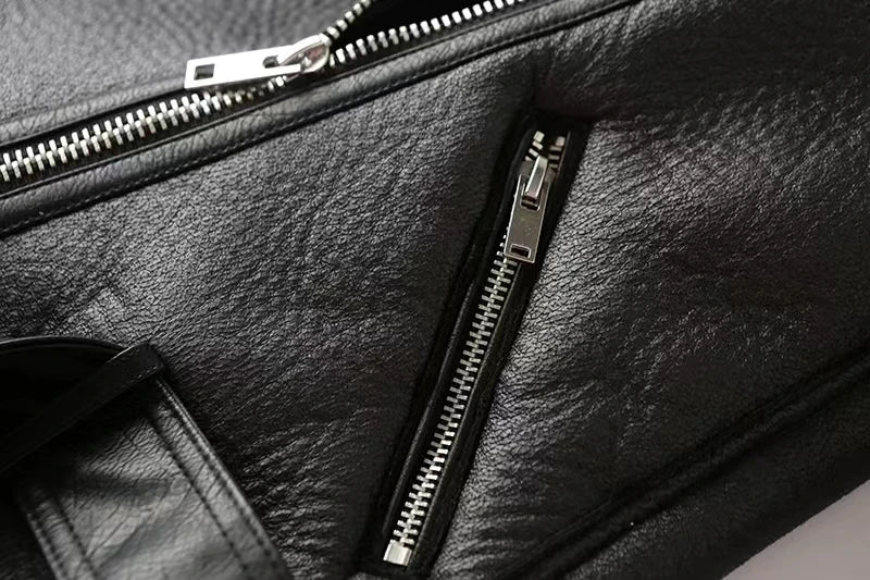Faux Leather Double-Sided Zipper Biker Jacket