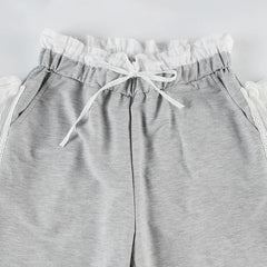 Grey Stripe Ribbon Drawstring Sweatpants