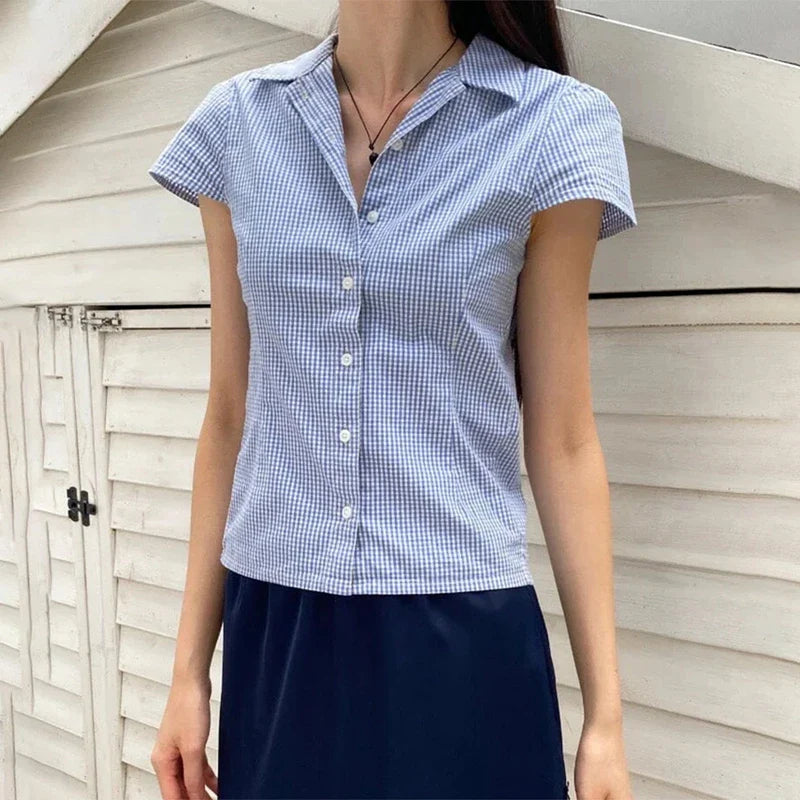Short Sleeve Button Up Blouse
