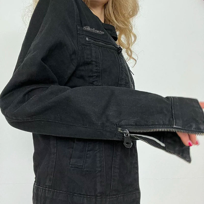 Black Double Zipper Denim Jacket
