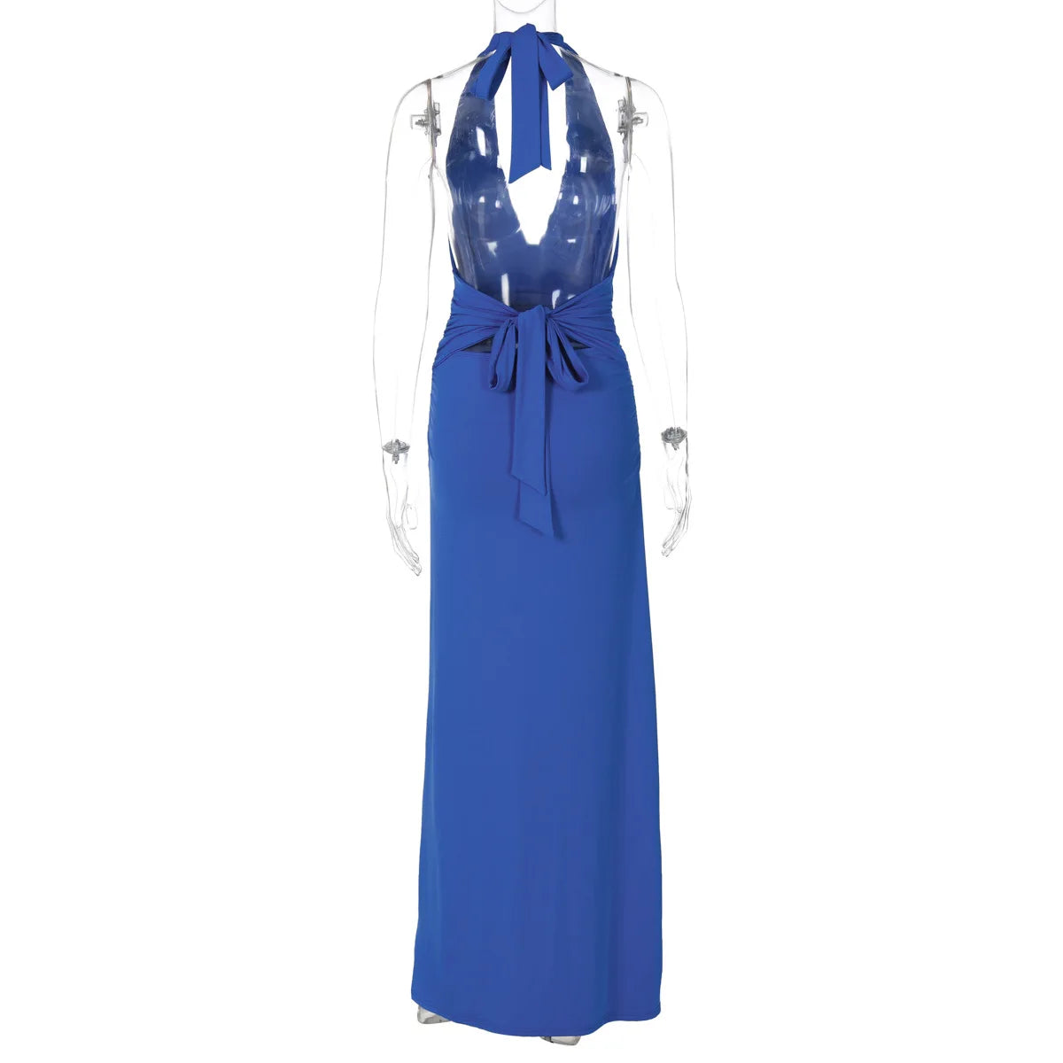 Deep Neck Halter Bodycon Maxi Dress