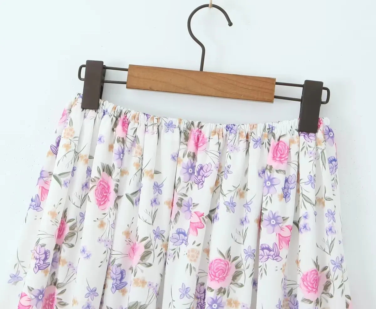 Floral Elastic Waist Maxi Skirt