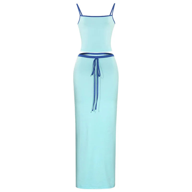 Blue Two Tone Cami Top And Maxi Skirt Set