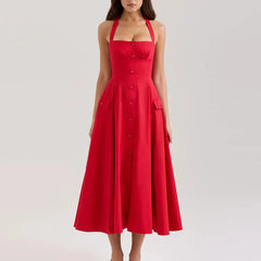 Printed Halter Flare Midi Dress