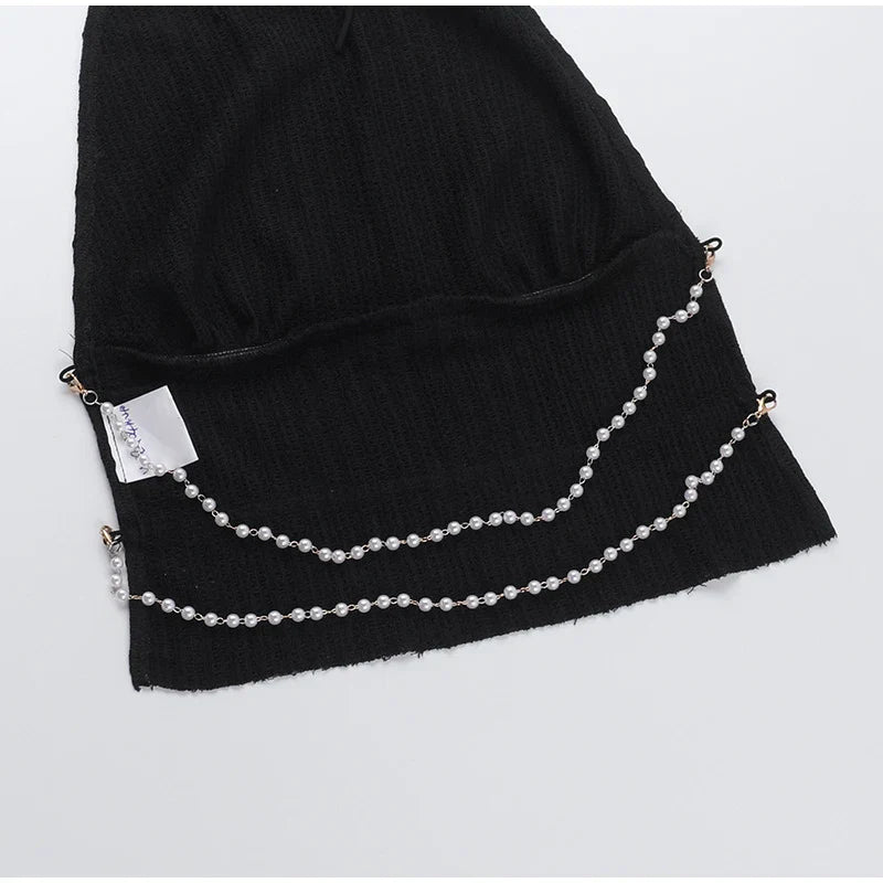 Open Back Beading Halter Crop Top And Mini Skirt Set
