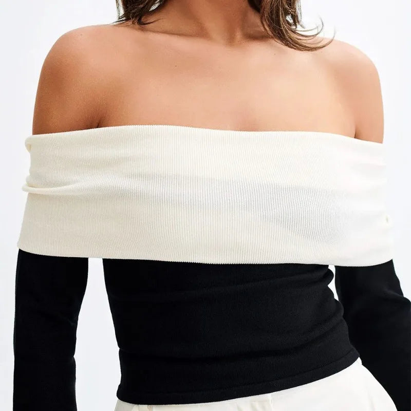 Black Knitted Off-Shoulder Top