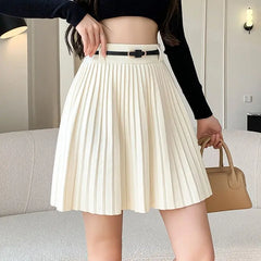 Pleated High Waist Belted Mini Skirt
