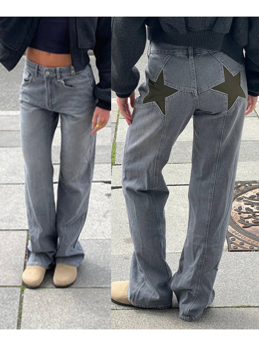 Stars Printed Pockets Denim Jeans
