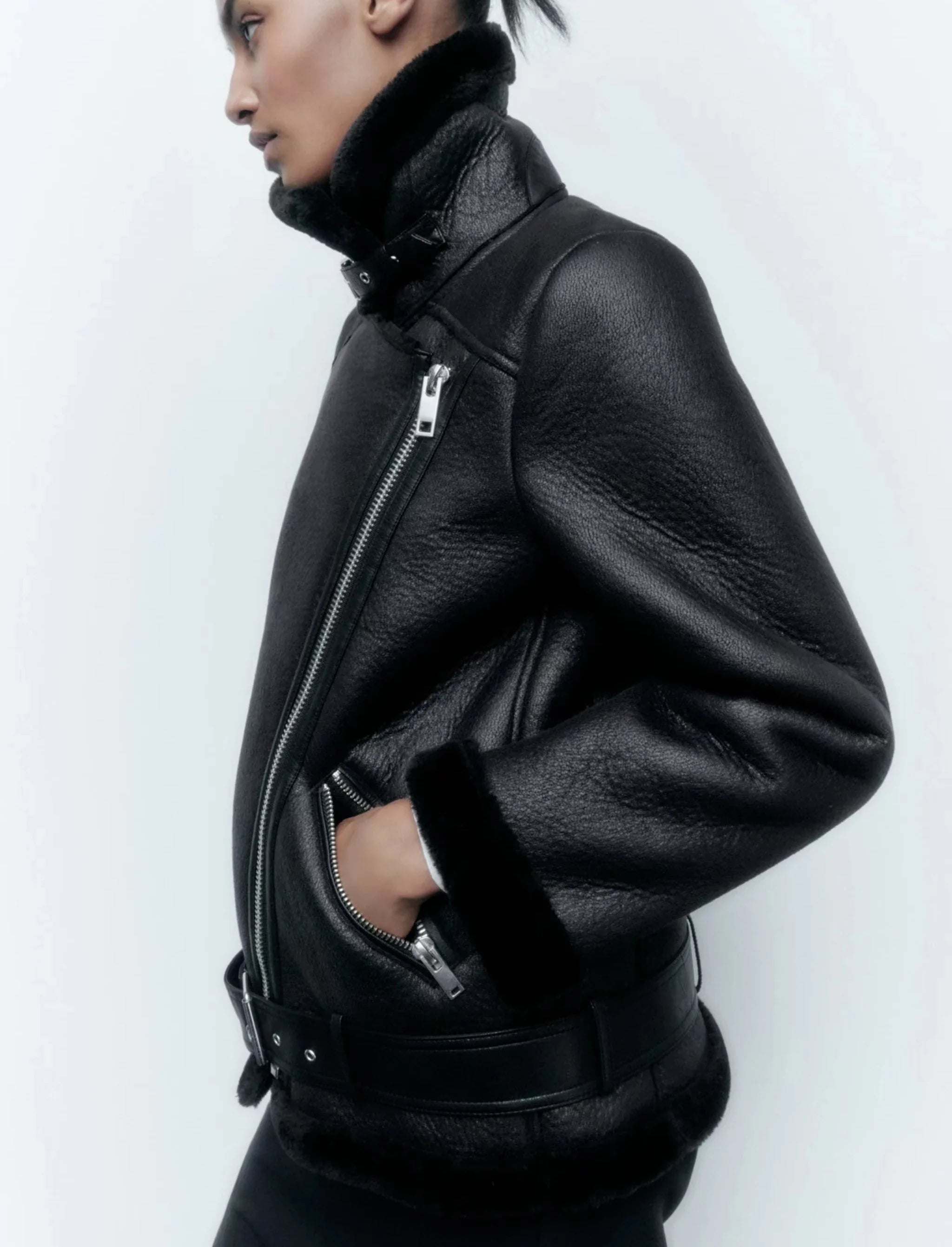 Faux Leather Double-Sided Zipper Biker Jacket