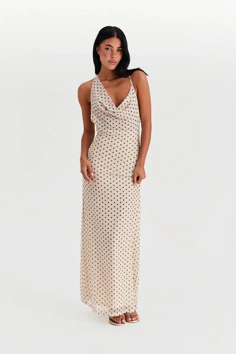 White Polka Dot Strappy Midi Dress