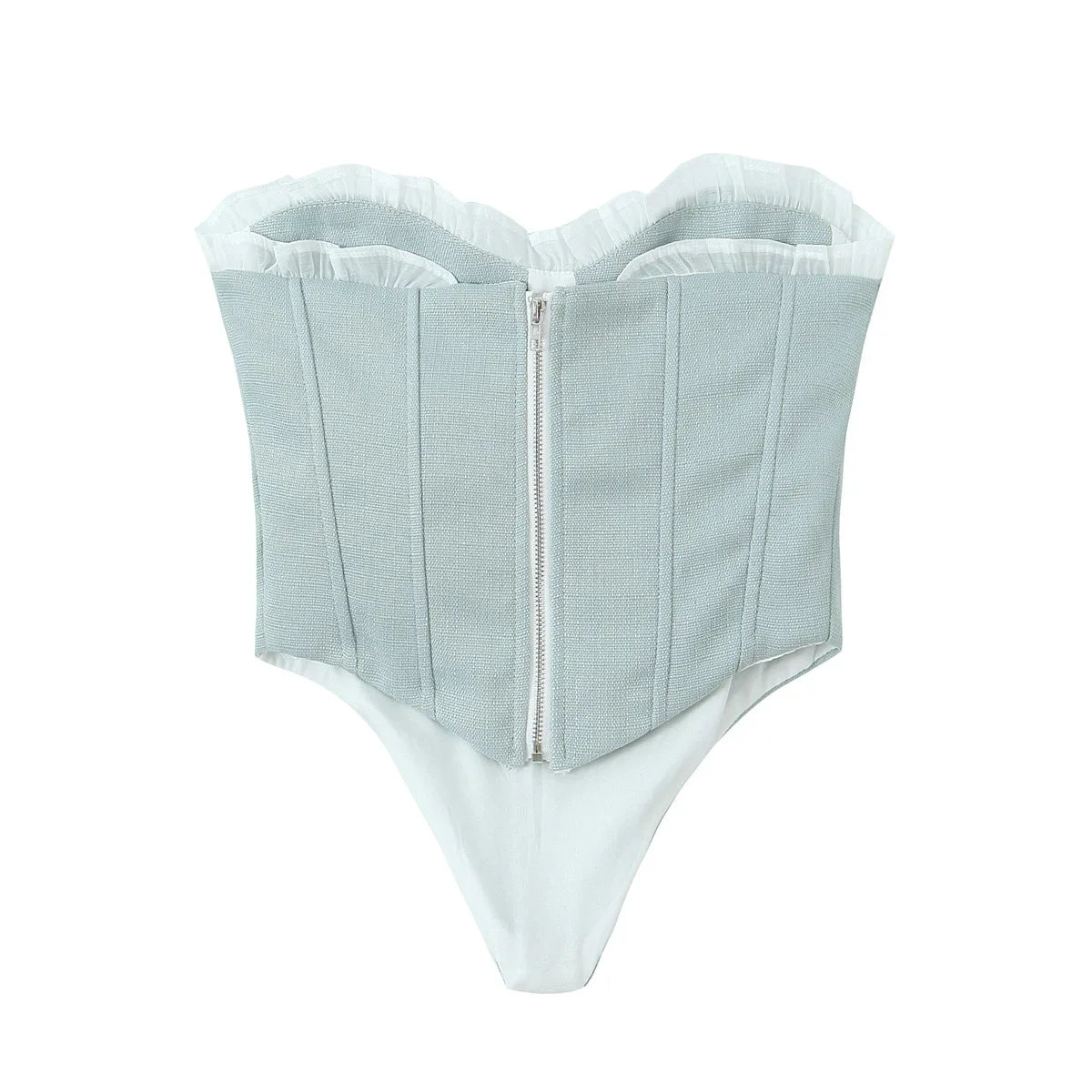 Grey Frill Trim Corset Top