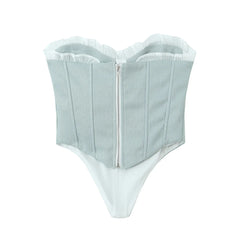 Grey Frill Trim Corset Top