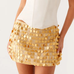 Gold Sequin Beaded Mini Skirt - Vintage A-Line