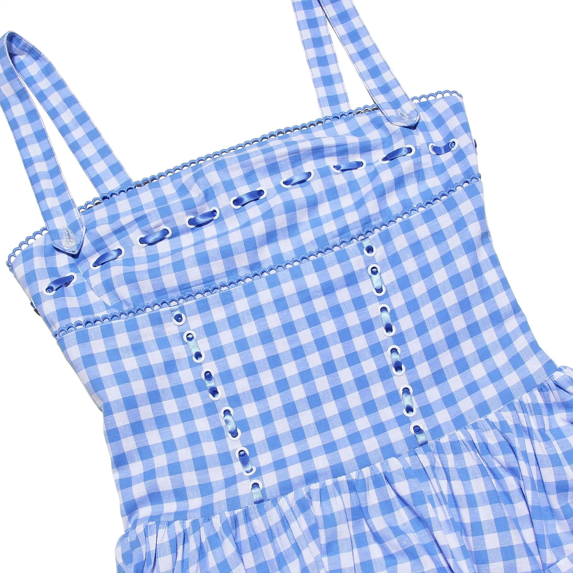 Blue Gingham Strap Midi Dress