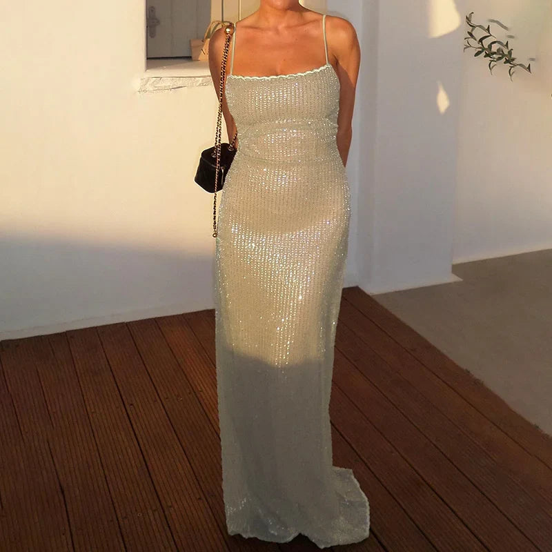 Sequin Spaghetti Strap Midi Dress