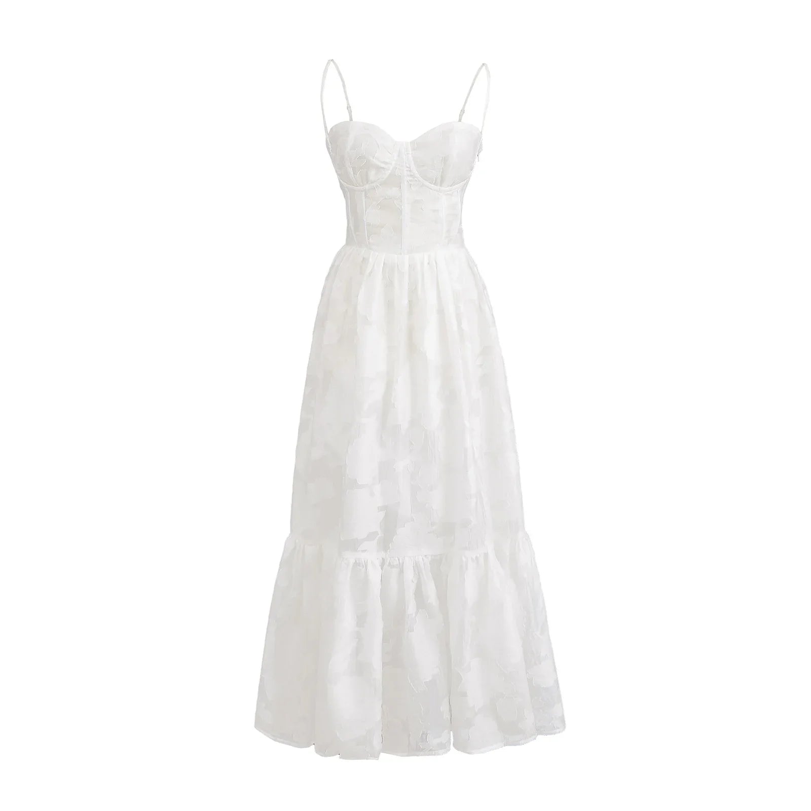 Jacquard Print Back Tie Up Strap Midi Dress