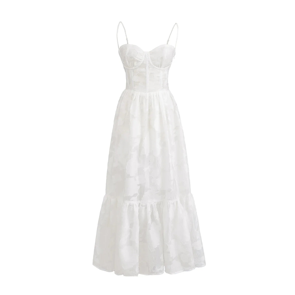 Jacquard Print Back Tie Up Strap Midi Dress