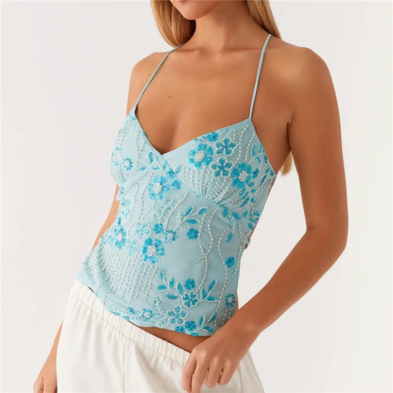 Sequin V-Neck Cami Top â€?Shiny & Stylish Fit