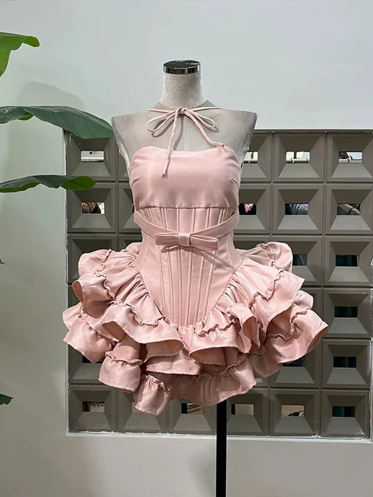 Flare Skirt Corset Strappy Mini Dress