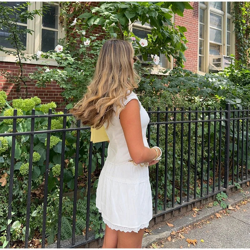 White Short Sleeve Top And Mini Skirt Set