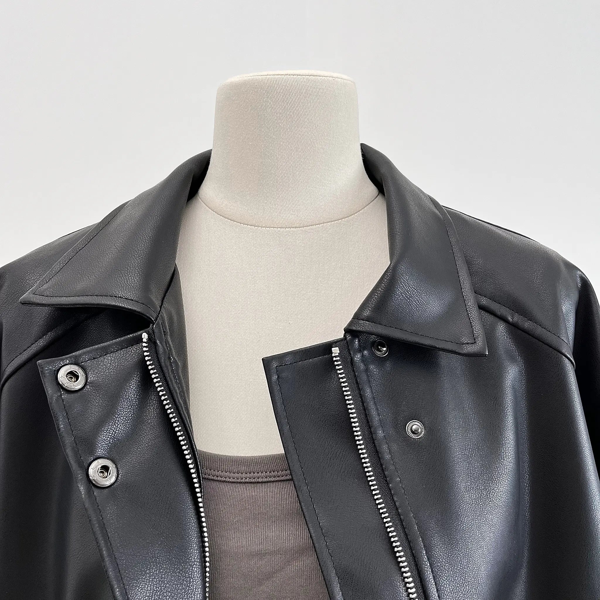 Faux Leather Zipper Over-shirt Jacket