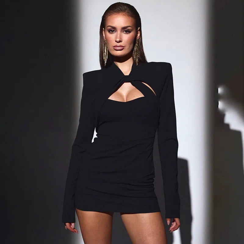 Black Long Sleeve Cut Out Twisted Mini Dress