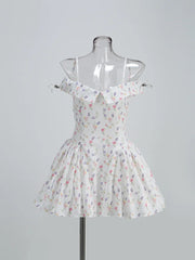 White Floral Print Off-Shoulder Mini Dress