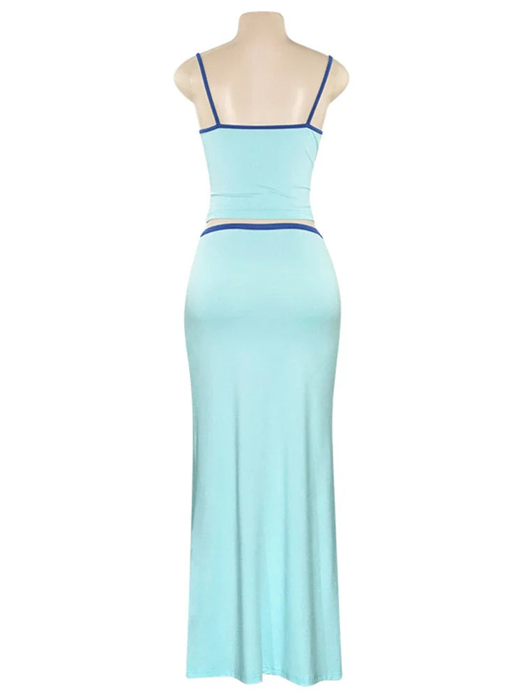 Blue Two Tone Cami Top And Maxi Skirt Set
