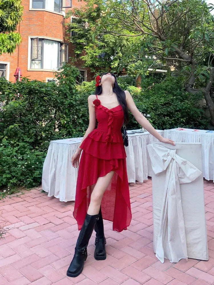 Red Ruffle Midi Dress