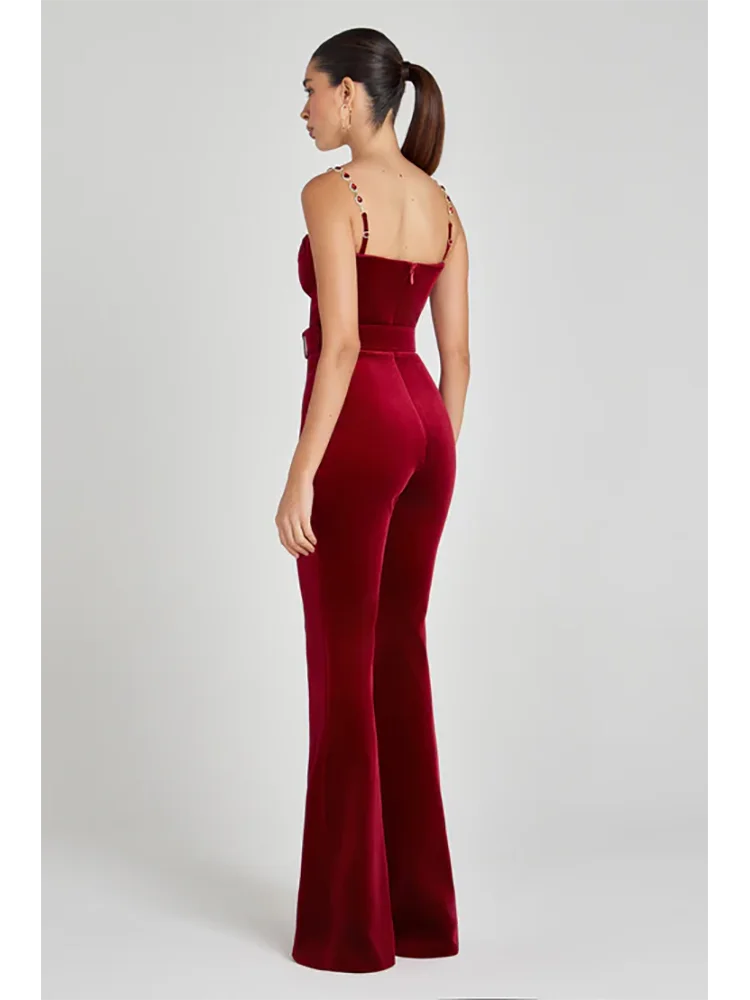 Red Velvet Diamond Strap Jumpsuit