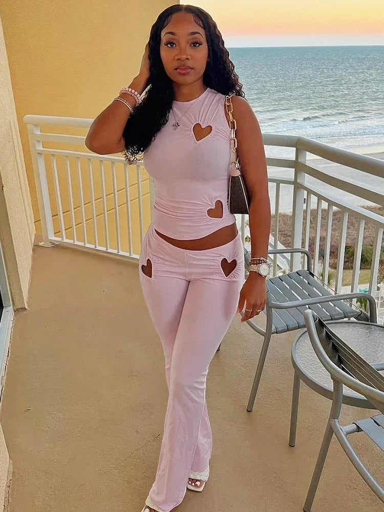 Janessa Heart Hollow Out Pants Set