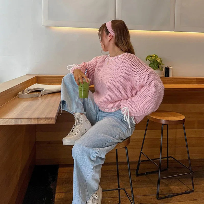 Lace Up Ribbon Sweater