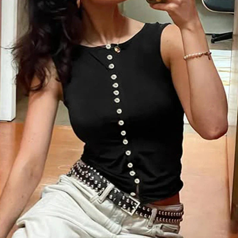 Button-Up Tank Top - Backless Streetwear Crop